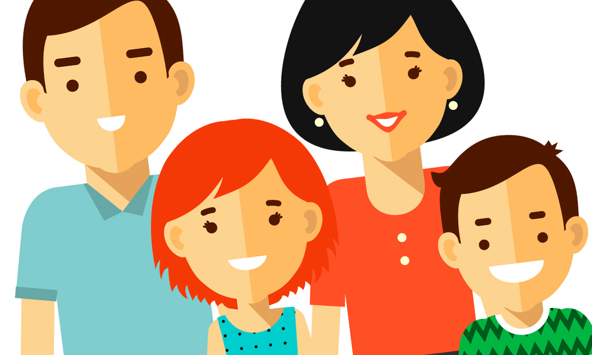 Ilustration showing a father, mother, daughter and son